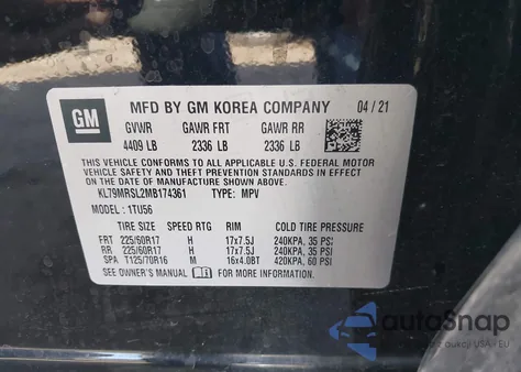 2021 Chevrolet Trailblazer Awd Lt z USA, uszkodzony, nr VIN KL79MRSL2MB174361